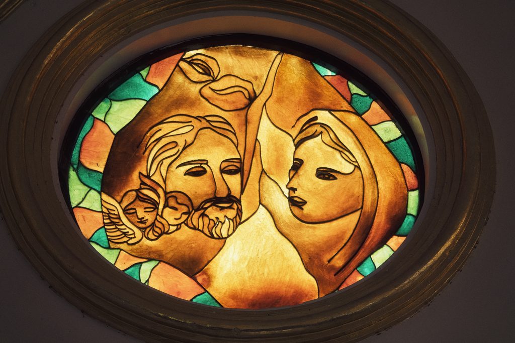 stained glass of Jesus and Mary